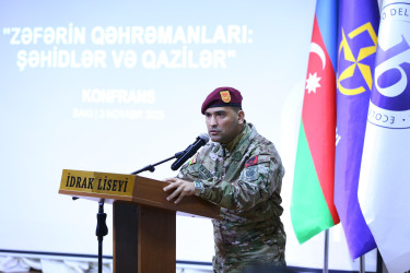 "İdrak” liseyində "Konstutsiya və Suverenlik ili" çərçivəsində “ 8 Noyabr-Zəfər Gününün beşinci ildönümünə həsr olunmuş "Zəfərin qəhrəmanları: şəhidlər və qazilər" adlı tədbir təşkil olundu