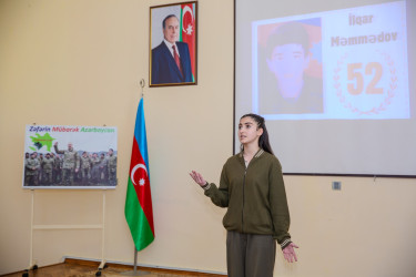 Binəqədi rayonu İlqar Məmmədov adına 298 № li tam orta məktəbdə şəhidin 52-ci ildönümü münasibətilə “Əbədiyaşar qəhrəman” adlı tədbir keçirildi