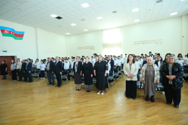 Binəqədi rayonu 179 № li tam orta məktəbdə 2016-cı il Aprel döyüşləri zamanı şəhidlik zirvəsinə ucalmış Emin Bağırovun və Fəxrəddin Qurbanlının anım gününə həsr olunmuş tədbir keçirildi