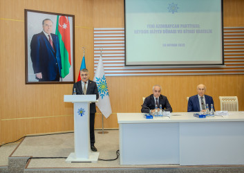 Binəqədi rayonunda Yeni Azərbaycan Partiyasının təsis edilməsinin 33-cü ildönümünə həsr olunmuş “Yeni Azərbaycan Partiyası: Heydər Əliyev dühası və siyasi varislik” mövzusunda tədbir keçirildi
